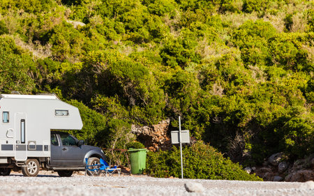 Tourism vacation and travel. Camper van motorhome on nature in Greece
