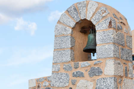 Detail of architecture stone traditional belfry bell tower, Peloponnese Greece. Architectural theme.の写真素材