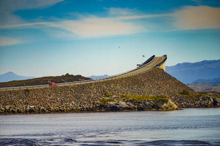 World famous Atlantic road bridge Atlanterhavsvegen in Norway Europe. Norwegian national scenic route. Tourist attraction.の写真素材