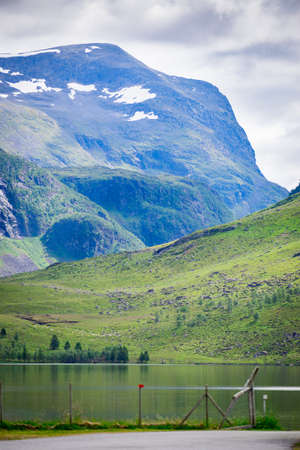 Tourism vacation and travel. Mountains landscape at summer, Norway Scandinavia.の写真素材