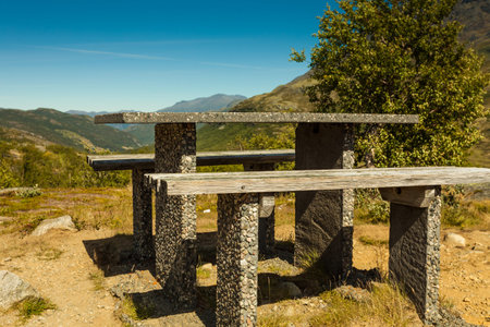 Picnic site rest stop place and summer mountains landscape in Norway. National tourist scenic route...