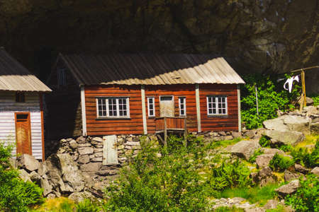The Helleren houses in Jossingfjord along road 44 between Egersund and Flekkefjord, Sokndal municipality, Norway. Tourist attraction.のeditorial素材