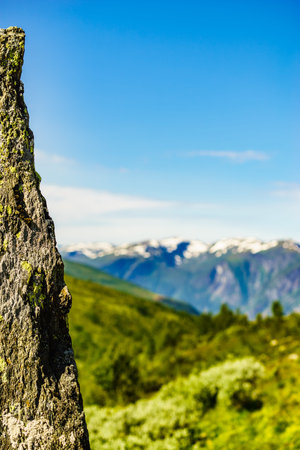 Mountain region between Aurland and Laerdal in Norway. Summer landscape. National tourist scenic...
