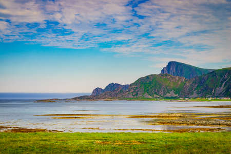 Seascape on Andoya island. Scenic rocky coastline near Nordmela village, Vesteralen archipelago, Nordland county Norway.の写真素材