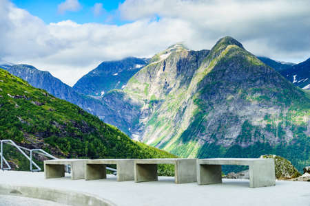 Utsikten viewpoint at Gaularfjellet. Tourist attraction. Scenic route in Norway.の写真素材
