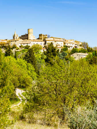 Old town on hill in France. Traveling.の写真素材