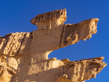 Tourist attraction in Region of Murcia, Spain. Enchanted City of Bolnuevo, natural yellow sandstone...
