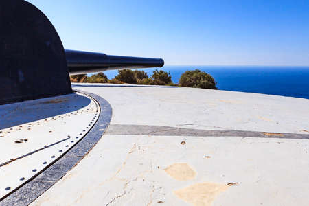 Battery de Castillitos in Spain Cartagena, Cabo Tinoso. Military cannon for coastal defense, massive naval gun batteries.の写真素材