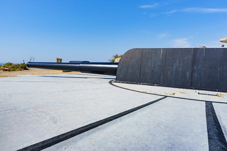 Historical landmark. The Gun Battery of Castillitos, Cartagena Spain. Military cannon, naval gun...