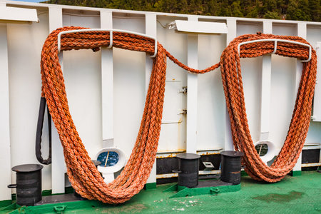 Ship ferryboat deck with equipment. Tourism vacation and travel.