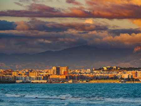 Alicante, Valencia, Spain - December 5, 2019: Mediterranean coast seaside spanish Alacant city on...