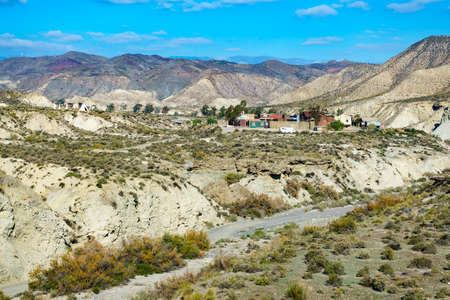 Tabernas Desert, Almeria, Spain - January 9, 2020: Western Leone, movie location set for spaghetti western with Red Indian village with wigwams.のeditorial素材