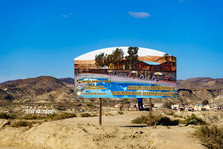 Tabernas Desert, Almeria, Spain - January 9, 2020: Western town at Texas Hollywood, Fort Bravo, filming location set for spaghetti western. Tourist attraction.のeditorial素材