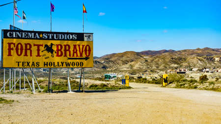 Tabernas Desert, Almeria, Spain - January 9, 2020: Western town at Texas Hollywood, Fort Bravo, filming location set for spaghetti western. Tourist attraction.のeditorial素材