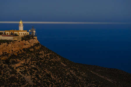 Mesa Roldan lighthouse at night, Cabo de Gata Nijar Natural Park in Almeria province, Andalusia Spain. Tourist attraction, interesting place.の写真素材