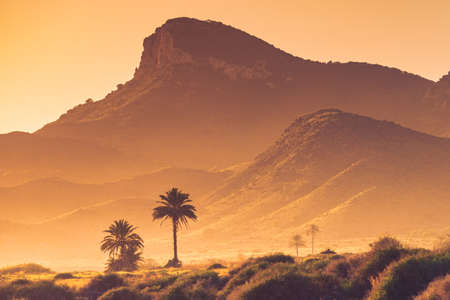 Mediterranean sea coast landscape, spanish coastline in Murcia region. Calblanque Regional Park. Tourist attraction.の写真素材