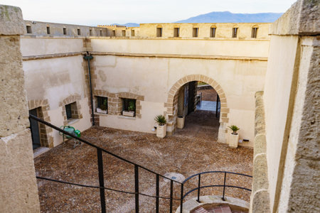 Guardias Viejas, Almeria Spain - January 15, 2020: Coastal fortification, internal courtyard of...