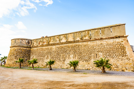 Coastal fortification, castle Carchuna, Granada province, Andalusia Spain. Tourist attractionのeditorial素材