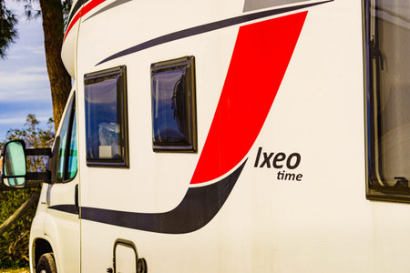 Nerja, Andalusia, Spain - January 21, 2020: Burstner Ixeo Time caravan camping on spanish seaside...
