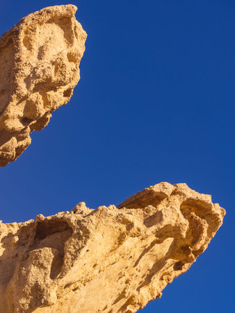 Tourist attraction in Region of Murcia, Spain. Enchanted City of Bolnuevo, natural yellow sandstone...