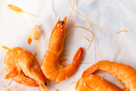 Seafood, ocean food. Red fresh prawn or tiger shrimps