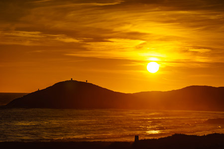 Scenic sunset over sea. Seaside landscape. Calblanque Beach, Murcia Spain.