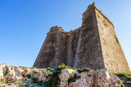 Mesa Roldan tower, Cabo de Gata Nijar Natural Park in Almeria province, Andalusia Spain. Carboneras tourist attraction.のeditorial素材