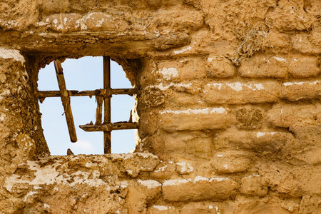 Old clay house detail, bars in window. El Chorrillo film location, Sierra Alhamilla in Andalucia...