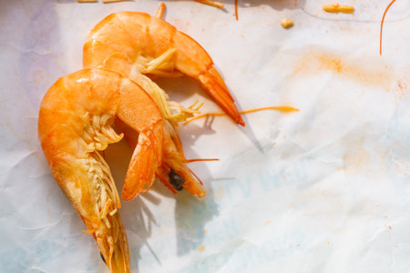 Seafood, ocean food. Red fresh prawn or tiger shrimpsの写真素材