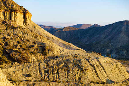 Tabernas desert landscape. Province of Almeria, Andalusia Spain. natural area. Interesting place to visit. tourist attraction.の写真素材