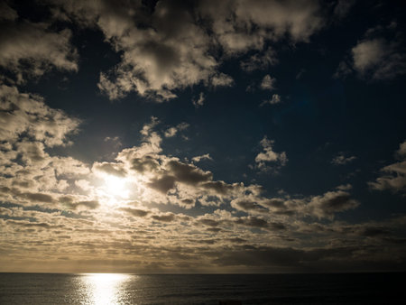 Clouds over sea horizon. Morning seascape