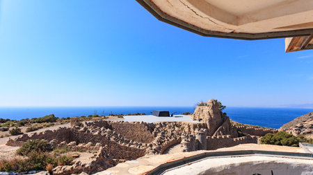 tourist site. The Gun Battery of Castillitos in Spain Cartagena. Military cannon for coastal defense, naval gun batteries. Guns of Mazarron.の写真素材