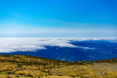 Clouds above mountain peak of Serra da Estrela, the highest place in Continental Portugal.