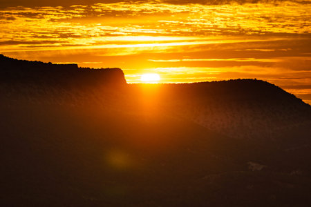 Burning sunrise over mountain, Burgos Spainの写真素材