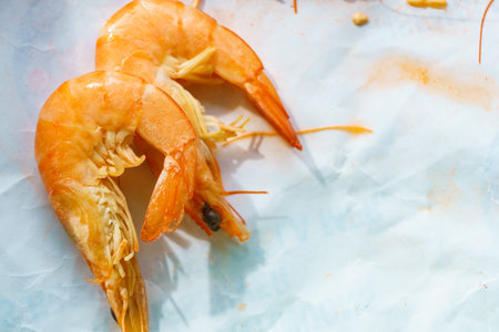 Seafood, ocean food. Red fresh prawn or tiger shrimpsの写真素材