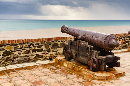 Old cannon at Sohail Castle in Fuengirola, near Malaga Spain. Tourist attraction. Intersting place to visit. Holidays on Costa del Sol.の写真素材
