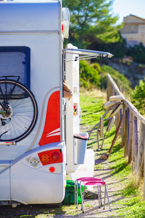 Caravan on spanish coast. Vacation with motor homeの写真素材