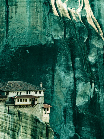 The Monastery of Rousanou St. Barbarain in Meteora rock formation, Thessaly Greece. Greek destinationsの写真素材