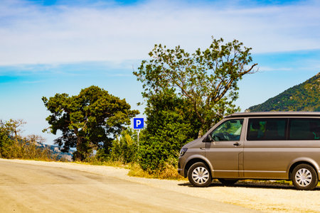 Car van in mountain nature. Holidays and travel.の写真素材