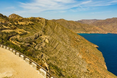 Cartagen bay and Cabo Tinoso coastal landscape with old abandoned buildings.の写真素材