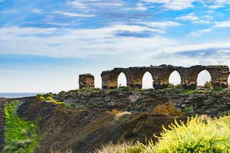 Ruins on coast, Fundicion La Invencible, Villaricos Andalusia in Spain, Europeの写真素材
