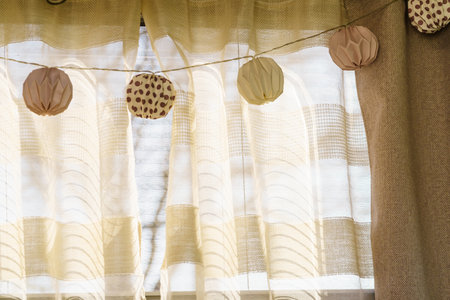 Light decorations. Lantern lamp hang inside of camping car.の写真素材