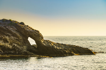Sea shore with rock formation, spanish landscape along Almeria coast.の写真素材
