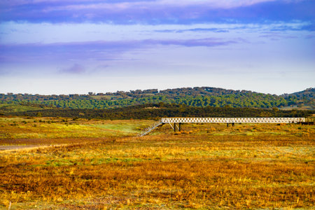 Alqueva Dam artificial lake from village Aldeia da Luz, Alentejo tourist destination region, district of Evora, Portugal.の写真素材