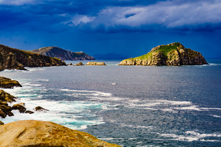 Seascape. Rocky coast view. Cabo de Moras coastline in Galicia Spain.の写真素材