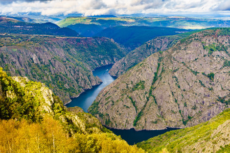Mountain view. River Sil Canyon in Parada de Sil in Galicia, Spain. View from Cabezoa lookout. Place to visit.の写真素材