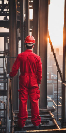 Construction worker on scaffolding building site. Generative Aiの素材