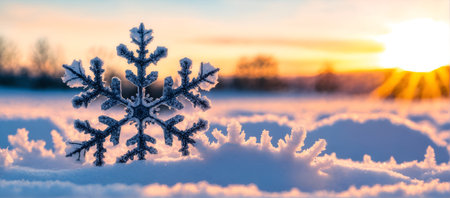 Cristal snowflakes on snow, Christmas and Winter background. Natural snowdrift close up with abstract blue lighting blurred background AI generatedの素材