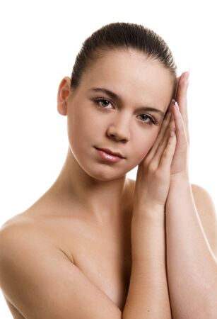 Beautuful young woman on whiteの写真素材