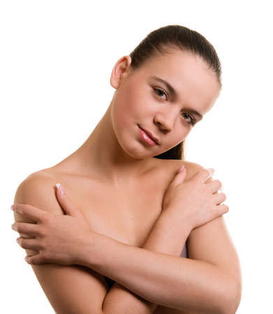  young beautiful woman on whiteの写真素材